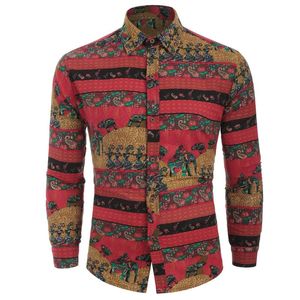 Мужские повседневные рубашки сагас ретро модный принт рисунок мужская осенняя зимняя топы с длинным рукавом свободная блуз