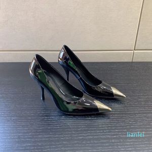 NIB Ayakkabı Siyah Patent Deri Kafes-Windows Tanışma Metal Kafa Yüksek Kalite Hakiki Deri Taban Moda Seksi Düğün Ziyafet Levha