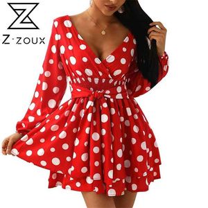 Women Dress Dot Printed Bohemia es Sexy Short Print Summer Long Sleeve High Waisted Plus Size es 210513