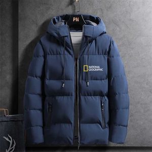 ナショナル ジオグラフィック服冬のジャケット男性プラスサイズ 4XL 綿パッド入り暖かいパーカーコートカジュアル男性ウインドブレーカー 211214