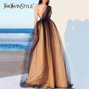 Asymetryczna Sukienka Mesh Patchwork Dla Kobiet Bez Rękawów Wysoka Talia Maxi Summer Sukienki Kobiet Moda Odzież 210520