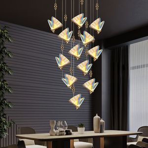 Современная минималистская акриловая красочная бабочка люстра лампа живущая комната вилла насекомое домашнее потолочное подвесное освещение