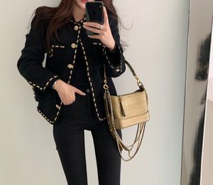 Autumn new design women o-neck long sleeve tweed woolen solid color gold buttons decoration OL fashion jacket coat