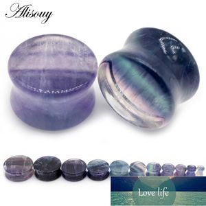 Alisouy 2pcs multi-color aurora fluorit sten öronproppar tunnel expander dubbel flared stretcher mätare piercing kropp smycken fabrik pris expert design kvalitet