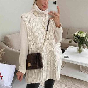 Ärmlös Turtleneck Sweater Kvinnor Tjocka Knited Vest Shrug Sweaters Casual Loose Oversized Höst Vinter Vit Pullover Jumpers 210521