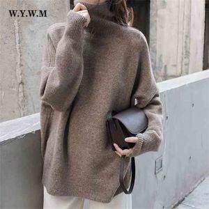 Wywm turtle neck cashmere tröja kvinnor koreansk stil lös varmt stickad pullover vinter outwear lata oaf kvinnliga jumpers 210922