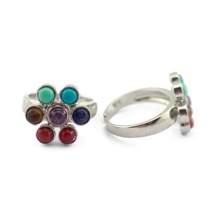 Naturliga stenar 7 färg chakras yoga reiki helande humör ring personlighet mode charm smycken regnbåge kronblad kvinnors justerbara legering ringar religiös smycka jewellry