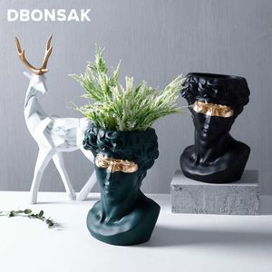 Keramisk Abstrakt Konst David Vase Grekland Porträtt Skulpturer Människans ansikte Blommokruk Heminredning Blommarrangemang Ornament 210615