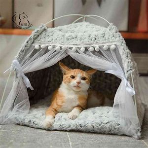 Winter Warmes Katzenbett, faltbar, für kleine Katzen, Zelt, Haus, Kätzchen für Hunde, Korbbetten, niedliche Katzenhäuser, Heimkissen, Haustierhütte, Produkte 210722