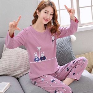 Barn flickor långärmad tunna pyjamas set tecknad pijamas nattkläder pyjamas casual tonåringar homewear för stor 11-16y 211109