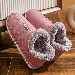 2021 Winter Warm Slippers Women Men Home Floor Shoes Waterproof PU Leather Soft Plush Comfortable Lovers Indoor House Slipper Y1206