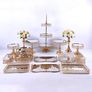 Inne Pieczenia 7 SZTUK-16 SZTUK Elektroplacyjne Lustro Set Stand Zestaw Wyświetlacz Wedding Birthday Party Deser Cupcake Plate Stojak