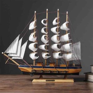 Mediterranean Style Wooden Sailboat Model Wine Cabinet Decor Boat Craft Furnishings 210804