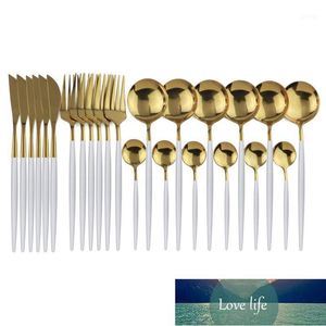 24 Pz / set Set di posate in oro bianco Posate in acciaio inossidabile Coltello Forchetta Cucchiaio Set di stoviglie Posate da tavola Posate occidentali 1 Prezzo di fabbrica design esperto