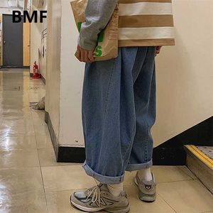 Ulzzang baggy jeans män kläder kpop kläder lösa mode blå denim byxor koreansk stil casual rakben jeans man 211011