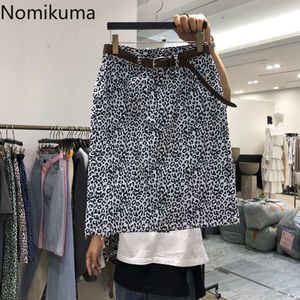 Nomikuma våren koreanska leopard kvinnor kjol bälte hög midja a-line mini kjolar kausal mode elegant faldas mujer 6e335 210427