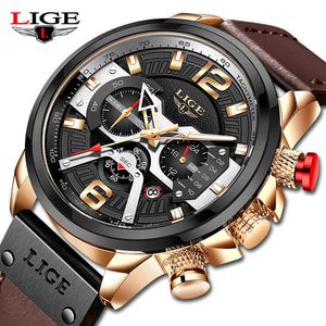 Watches Mens LIGE Top Brand Luxury Sport Watch Men Fashion Automatic Calendar Leather Wristwatch For Men Black Male Clock 210527