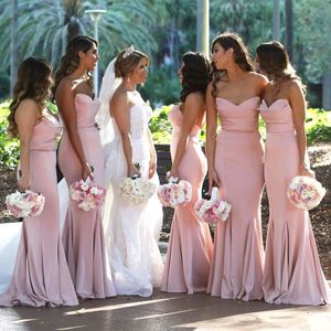 2021 unieke blozen roze lange bruidsmeisje jurken zijde satijnen avond feestjurk strapless bruiloft gasten feestjurken Maid of Honor Jurken