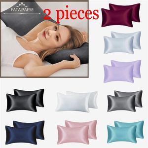 1lot=2pcs Solid Silky Satin Silk Hair Antistatic Pillow Case Cover for Home Skin Care Pillowcase Queen King Full Size