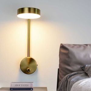 Moderne Wandleuchten 9W mit Schalter LED-Lampen Gold Wohnzimmer Innenbeleuchtung Nachttisch für Schlafzimmer Wandleuchte 210724