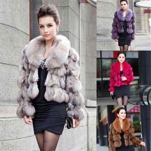 ETHEL ANDERSON 100% Genuine Real Fox Fur Jackets & Coats With Fox Fur Collar For Luxury Vintage Ladies Short Fox Fur Outerwear 210816