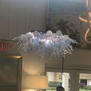 Handgeblasener Glaskristall-Kronleuchter, LED-Kunst-Pendelleuchten, weiß, B120 x H60 cm, Innenbeleuchtung, moderne Wohnzimmer-Dekoration