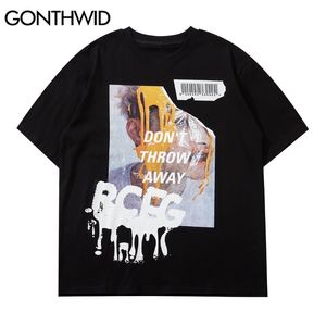 Хип-хоп Streetwear Thirts Harajuku Graffiti Poster Punk Rock Gothic T-рубашки Мужская повседневная короткая рукава футболки Tops 210602