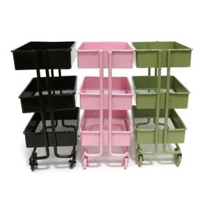 Mini Trolley Floor Storage Rack with Wheels Dollhouse Miniature Furniture Shelf Bookshelf Storage Display Rack Decorate 210705