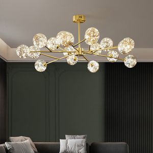 Nordic Unikalna Gypsophila LED Lampa żyrandolowa Gold Black Metal Rod Wisiorek Oświetlenie Clear Globe Foyer Indoor