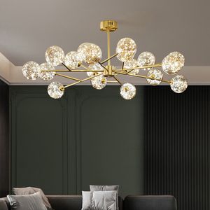 Nordic Unique Gypsophila Led Chandelier lamp Gold Black Metal Rod Pendant Lighting Clear Glass Globe Foyer Indoor