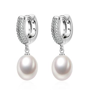 Najwyższej jakości 925 srebro z naturalnymi perłami kobiet, cenny kamień ślubny biały wiszący obręcz perłowy kolczyki dziewczyna biżuteria