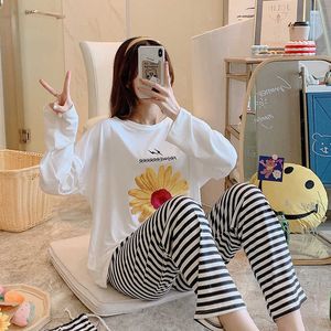 Långärmad sovkläder Mjukt bomull Kvinnors Pajama Set Cartoon Ladies Nightwear Vår Höst Underkläder Kvinna Pijama Pajama Suit Q0706