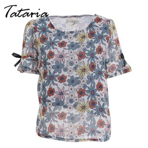 Kvinnors Blomstryck Chiffon Blouses Sommar Toppar Kortärmad O Neck Feminin Vetement Femme Ladies Tataria 210514