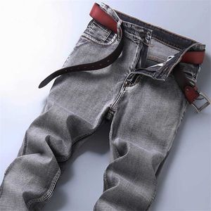 Classic Style Men's Grey Jeans Business Fashion Soft Stretch Denim Trousers Male Brand Fit Pants Black Blue 211111