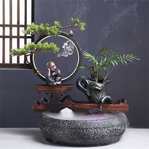 Creative Living Room Fountain Water Humidifier Lamp Ring Fortune Furnishings Desktop Fish Tank Decoration 211108