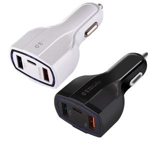 35W 7A 3 Ports Fast Car Chargers Typ C USB Charger QC 3.0 Snabbladdadapter för mobiltelefon GPS -surfpladdare