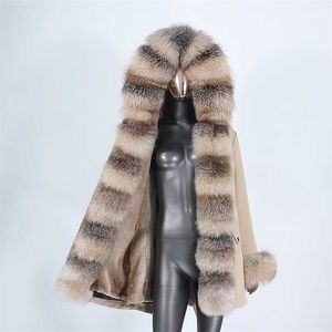 CXFS Giacca invernale impermeabile Donna Cappotto di pelliccia reale Naturale Vera pelliccia di procione Con cappuccio Lungo Parka Tuta sportiva staccabile 211110