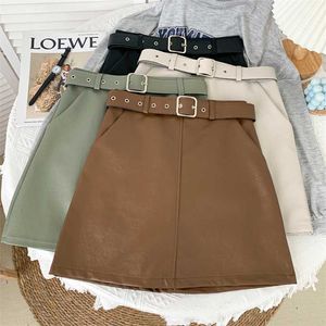 autumn and winter solid color high waist pu leather skirt boots leather skirt 211120