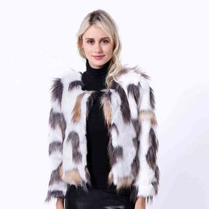 Moda Kobiety Zima Luksusowy Fur Coat Eegant Gruby Ciepły Z Długim Rękawem Faux Cropped Kurtka Mieszane Kolor 211207