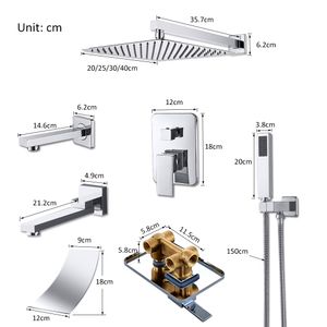 벽 마운트 욕실 욕탕 폭포 샤워 수도꼭지 세트 은폐 크롬 샤워 시스템 욕조 샤워