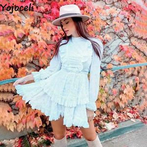 Yojoceli Sexig Backless Ruffle Vit Broderi Dres Spring Lace Casual Beach Short Party Bomull 210609