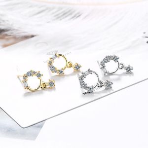 Saplama Küçük Çember Altın Zircon 925 Sterling Gümüş Küpe Kadın Kore tarzı Kadın Moda Takı Çiçeği Sevimli Kulak Yüzükleri