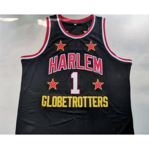 SJZL 사용자 정의 농구 유니폼 남성 청소년 여성 # 1 Harlem Globetrotters 저지 래리 쇼티 고등학교 후퇴 사이즈 S-2XL 또는 모든 이름 및 번호 유니폼