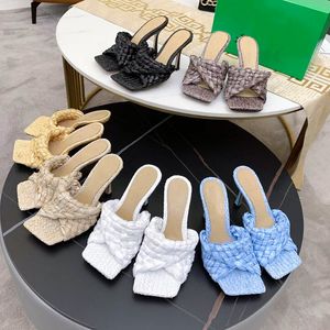 Kadın Sandallar Slayt Tasarımcı Terlik Intrecciato Rafya Katır Slaytlar Yüksek Topuklu Dokuma Sandal Squel Jelly Ayakkabı Flip Flops Açık Plaj Ayakkabı Botları Heatshoes 313