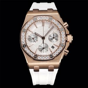 ZF Montre DE Luxe relógios femininos 37mm 7750 movimento cronógrafo aço Relojes pulseira de borracha relógios de pulso relógio de diamante