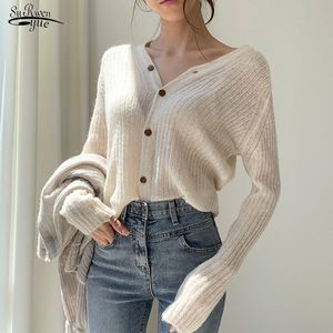 Autumn Fashion V-neck Thread Sweater Women Single Breasted Femme Slim Fit Cardigan Solid Women's Jacket 11120 210521