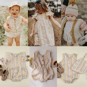 Baby Boys Girls Summer Rainbow Romper Made Of Linen and Cotton Lovely Bubble Playsuit Toddler Clothes Onesie 210619