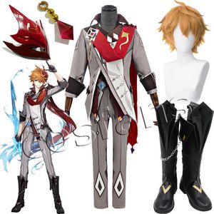 ゲームGenshin Impact Cosplay Tartaglia Ajax Costume Tartaglia Cosplay Tartaglia Cosplay 30cmショートハロウィーンクリスマスブラウンウィッグY0903