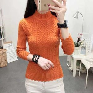 Korean Fashion Women's Sweater Pull Femme Elegant Half Turtleneck Knitted Solid Color Twist Pullovers Basic Jerseys Top Female Y0825