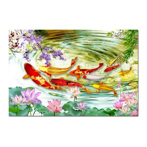 Wholesale wall art painting canvas chinese resale online - Contemporary Feng Shui Koi Fish Painting Chinese Style Flowers Picture Poster Giclee Prints On Canvas Wall Art for Living Room Bedroom Office Home Decor HYL1123